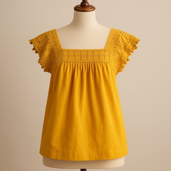 For the Republic Mustard Yellow Embroidered Peasant Top - Size M - Picture 6 of 6